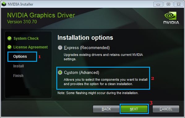 NVIDIA Graphics Driver Custom Installation Option