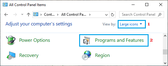 Programs And Features Section On Windows Control Panel