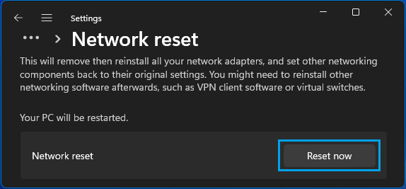Reset Network in Windows 11