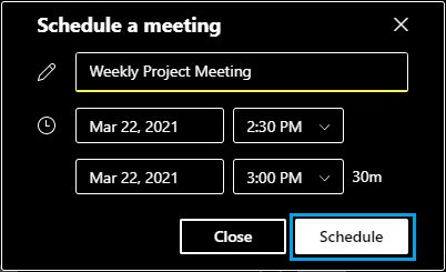 Schedule Meeting in Microsoft Teams
