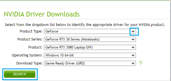 Search NVIDIA Drivers
