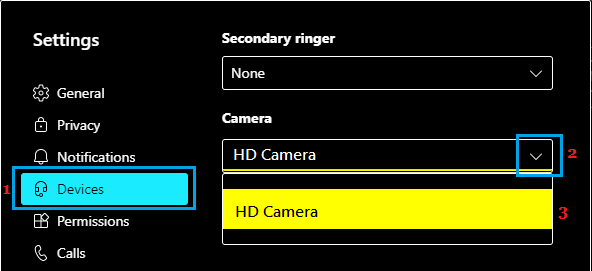 Select Your Camera in Microsoft Teams