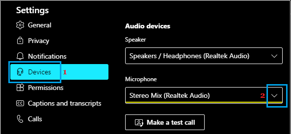 Select Microphone in Teams