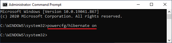 Enable Hibernate Mode Using Command Prompt