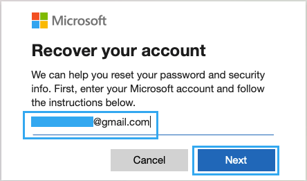 Enter Email to Recover Microsoft Account