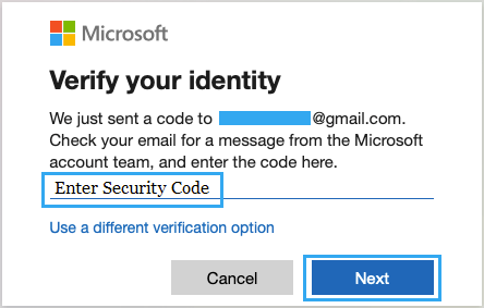 Enter Code to Verify Identity