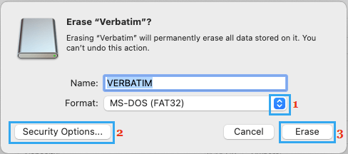 Select File Format and Security Level to Format USB Drive On Mac