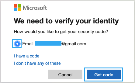 Select Email Address to Recieve Security Code