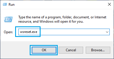 Svuota la cache di Microsoft Store utilizzando il comando Esegui