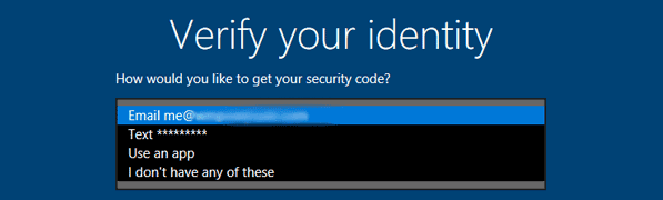 Select Email Address to Get Security Code