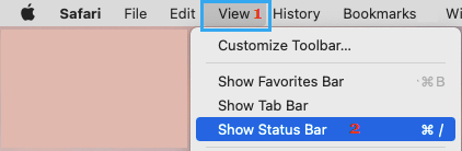 Show Status Bar Option in Safari Browser on Mac