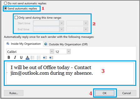 Set Out of Office Message in Outlook