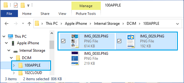 Copy Selected Photos from iPhone to Windows 10 Computer Using File Explorer