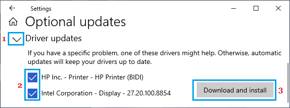 Download and Install Driver Updates Option in Windows 10