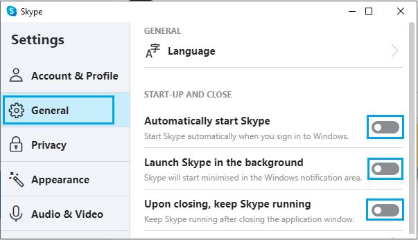 Disable Skype Autostart and Background Activity