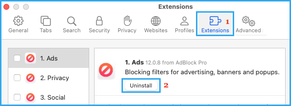 Uninstal Extension From Safari Browser