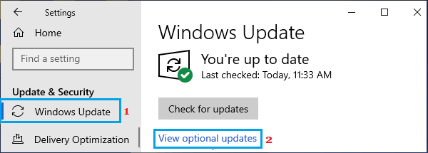 View Optional Updates Option in Windows 10