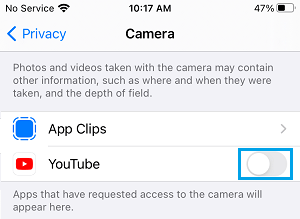 Disable Camera Access to Apps on iPhone