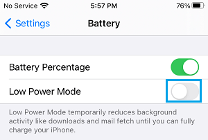 Disable Low Power Mode on iPhone
