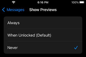 Hide Text Message Previews on iPhone
