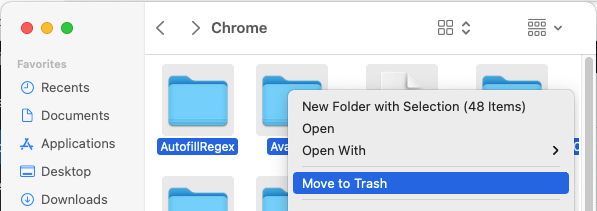 Move Chrome Folders to Trash on Mac