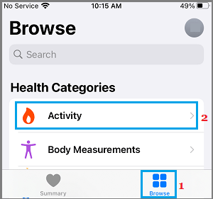 Activity Section in iPhone Health App