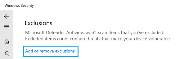 Add or Remove Exclusions from Windows Security