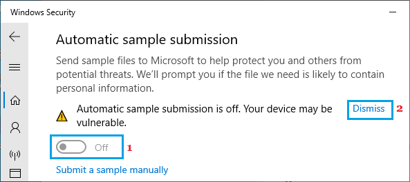 Disable Automatic Sample Submission in Windows Security