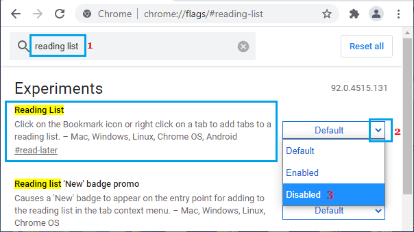 Disable Reading List in Google Chrome