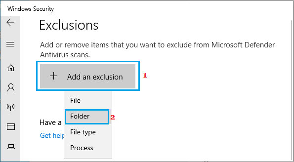 Add Folder to Exclusion Option in Windows Security