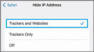 إخفاء عنوان IP من إعدادات المتعقبين ومواقع الويب على iPhone