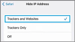 Ocultar la dirección IP de los rastreadores y la configuración de sitios web en iPhone