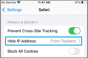 Απόκρυψη επιλογής διεύθυνσης IP στο Safari iPhone