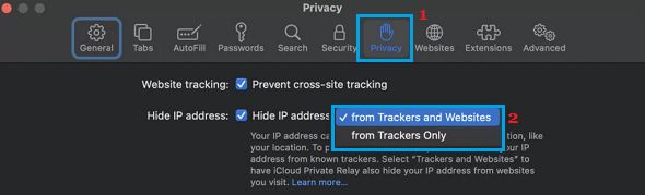 मैक पर ट्रैकर्स और वेबसाइटों से आईपी पता छिपाएं