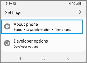 About Phone Tab on Android Settings Screen
