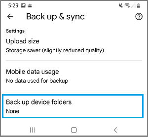 Backup Device Folders Setting Option in Google Photos