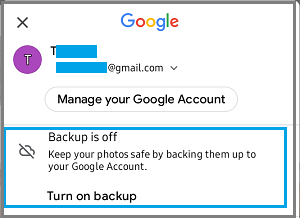 Google Photos Backup Status on Android Phone