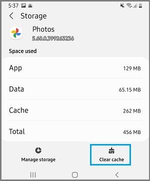 Clear Google Photos Cache on Android Phone