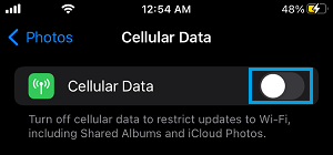 Disable Cellular Data For Photos On iPhone