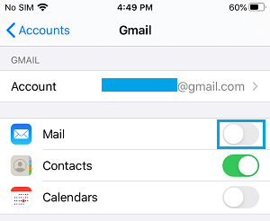 Disable Emails in Gmail Account on iPhone Mail App