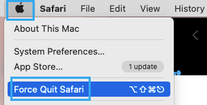 Force Quit Safari Browser on Mac