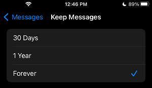 Select Keep Messages Period on iPhone