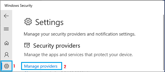 Manage Security Providers Option in Windows Security