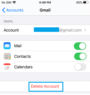Delete Gmail Account from iPhone Mail App