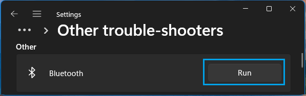 Run Bluetooth Troubleshooter option in Windows