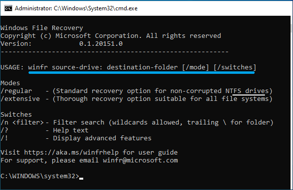 Windows File Recovery Usage Instructions