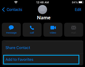 Add Contact to Favourites on iPhone