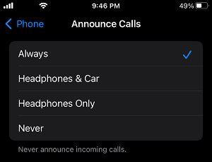 Always Announce Calls On iPhone