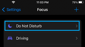 Do Not Disturb Mode Settings Option on iPhone