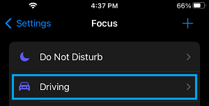 Driving Focus Settings Option on iPhone